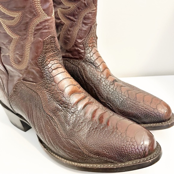 EL DORADO MEN'S HANDMADE OSTRICH LEG BRASS WESTERN BOOTS - ROUND TOE - Picture 3 of 6